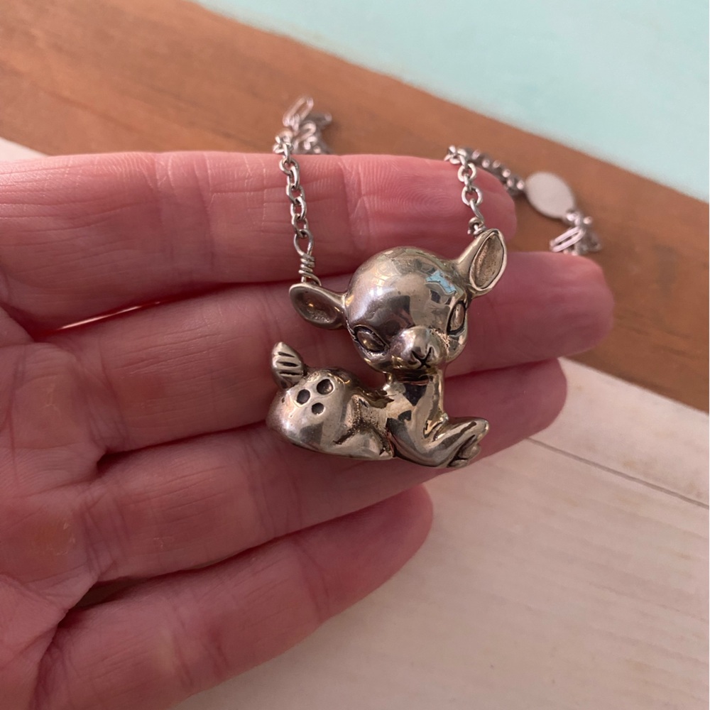 Handmade vintage silver deer necklace kitschy